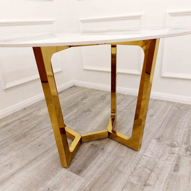 Lucien Gold 1.2M Round Dining Table with Elegant Sintered Stone Top and Sturdy Pedestal Base - UK Luxury Furniture